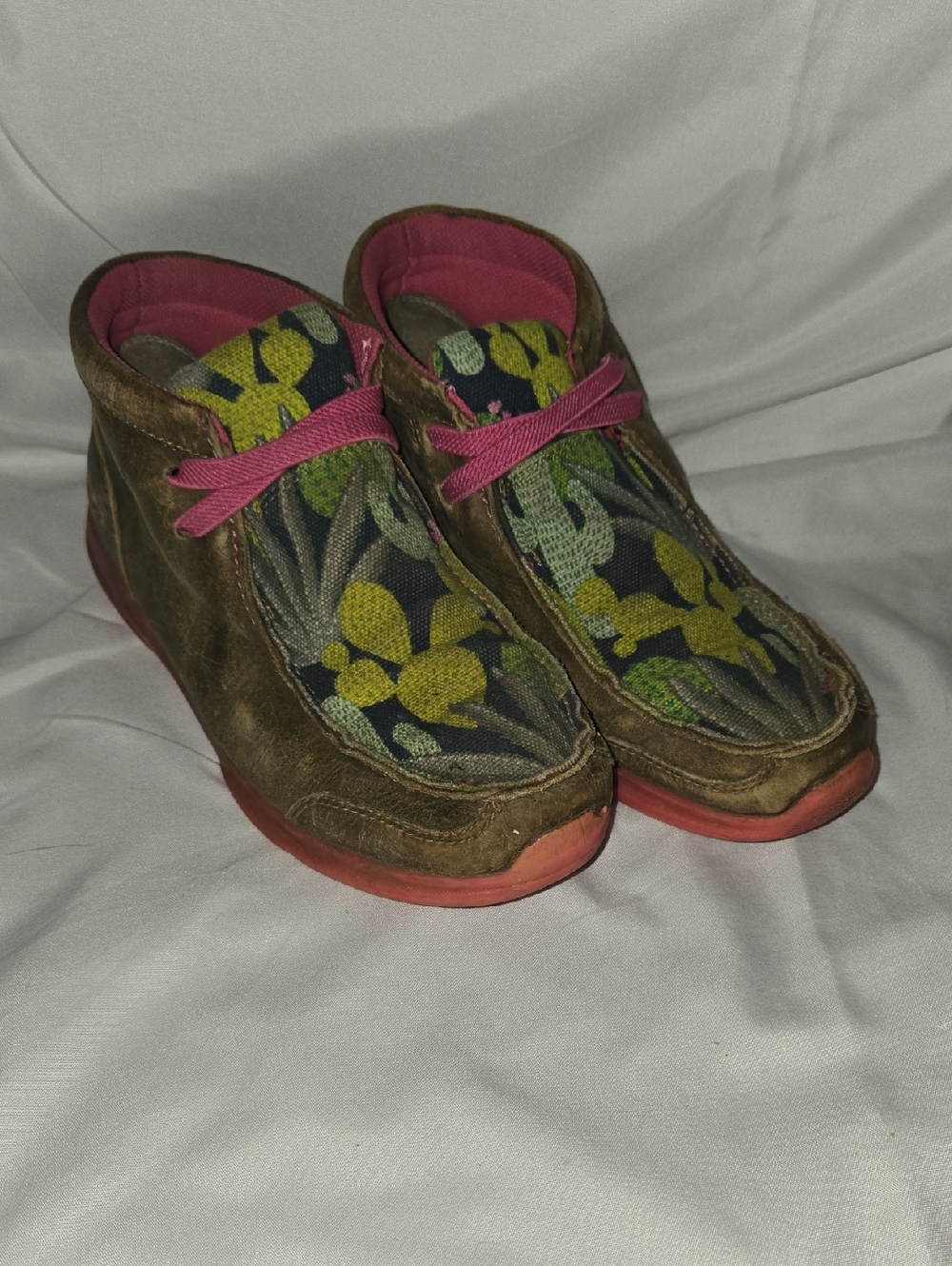 Ariat Floral Canvas & Suede Moccasins in Pink, Olive & Brown